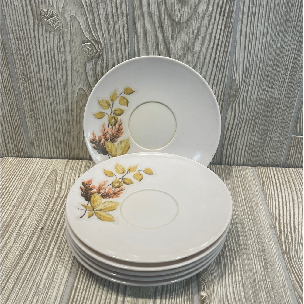 Vintage Sun Valley Melmac Autumn Leaf Saucers Set of 6 White Melamine USA Made
